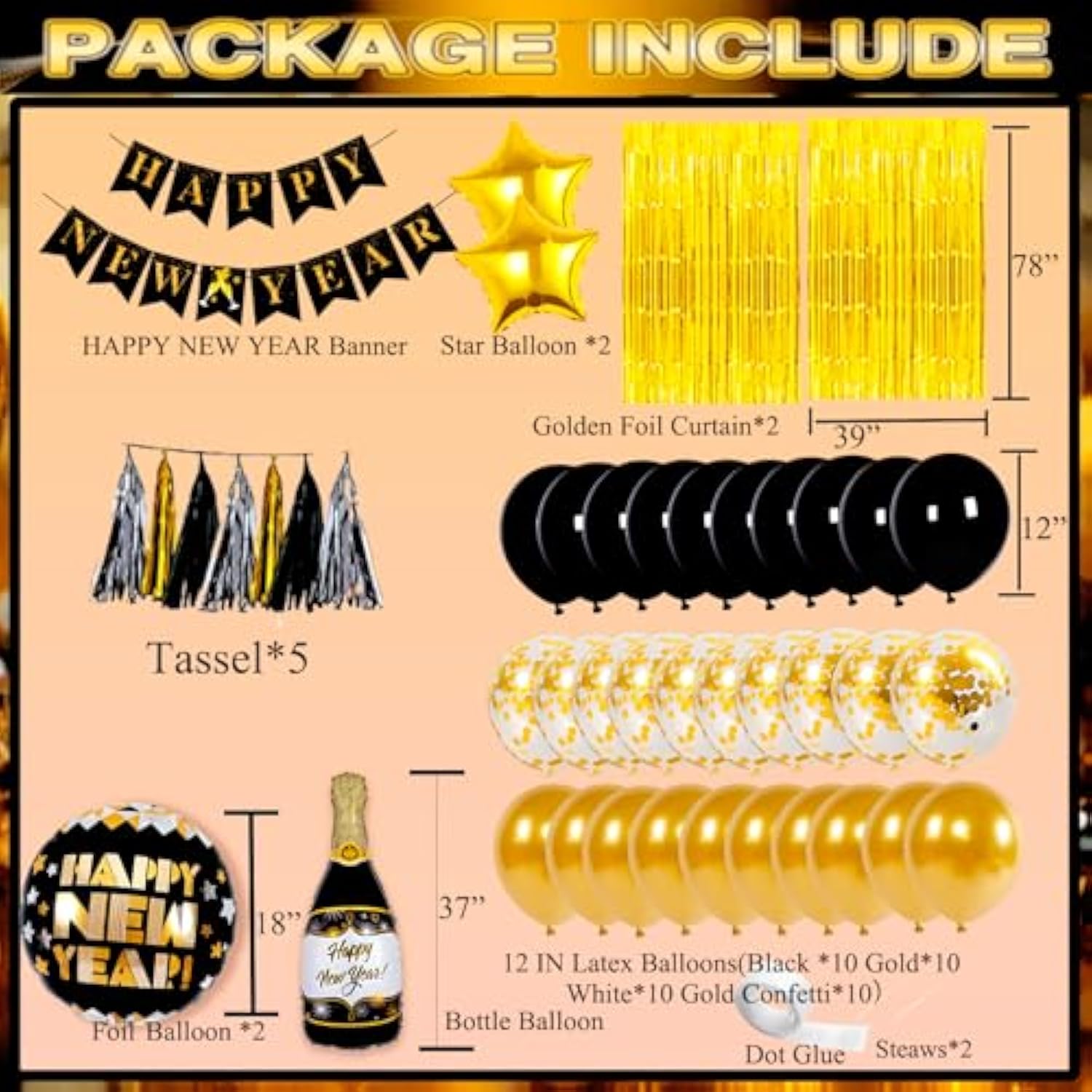 Happy New Year 2026 Party Supplies Kit Foil Balloons Banner Tassel Curtain