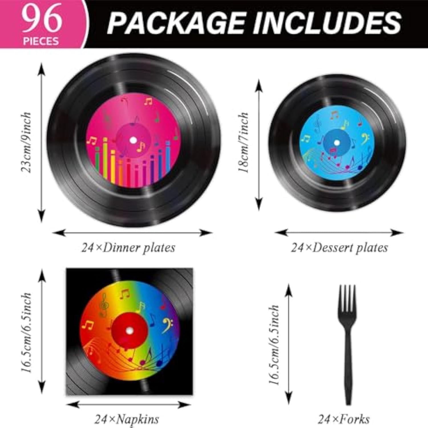 50's Record Party Tableware Set: Retro Vinyl Plates & Napkins for 24 Guests