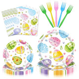 96 Pieces Easter Party Tableware Set – Colorful Egg Easter Disposable Plates, Napkins, Painted Eggs and Spring Floral Designs for Easter Parties, Egg Hunts, and Spring Celebrations – Serves 24 Guests