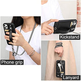 Wallet Case For Iphone 12 Pro Max Lanyard Case With Pu Leather Kickstand Detachable Neck Strap Cover For Iphone 12 Pro Max 6.7" For Men Women Black
