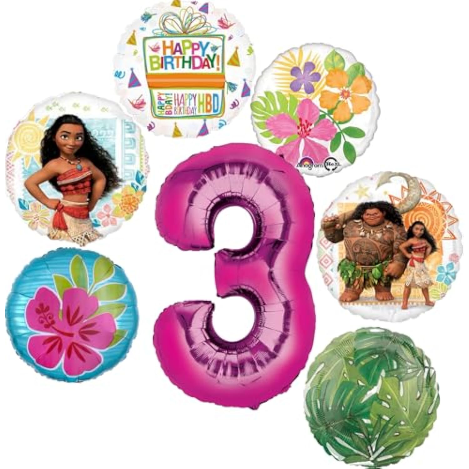 Moana 3rd Birthday Party Supplies 7pc Balloon Bouquet Decorations
