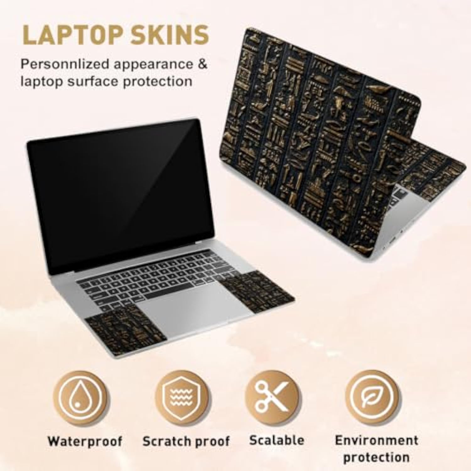 Egyptian Wall Pattern Laptop Skin Stickers Cutable Universal Size Fits 12" 13" 13.3" 14" 15 Inch Laptop Removable Waterproof Notebook Art Decals Pc Protector Cover Sticker