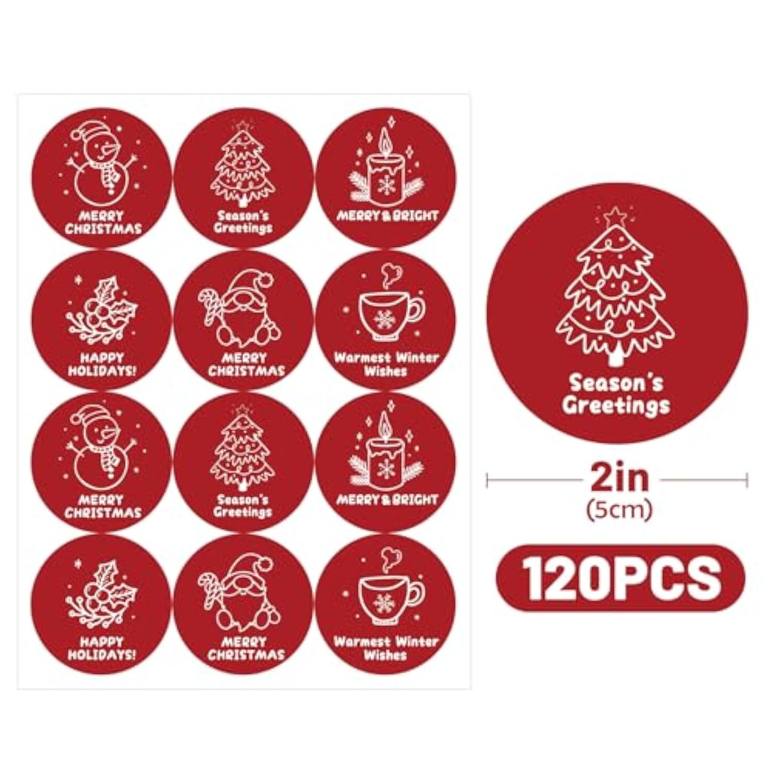 120Pcs Christmas Gift Stickers - Red Merry Christmas Stickers, 2Inch Happy Holiday Envelope Seals For Gift Wrapping, Cookie Bags, Xmas Party Supplies, Small Business Packaging