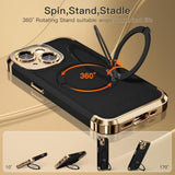 For Iphone 15 Case 6.1'' Upgraded 360° Spin Magnetic Stand [Compatible With Magsafe][Military Protection] Plating Matte Scratch-Resistant Back Protective Shockproof Phone Case, Black Gold