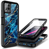 Designed For T-Mobile Revvl 6 Pro Phone Case, Revvl 6X Pro 5G Case With [Built-In Screen Protector], Full-Body Shockproof Protective Rugged Bumper Cover (Marble Design Sapphire)