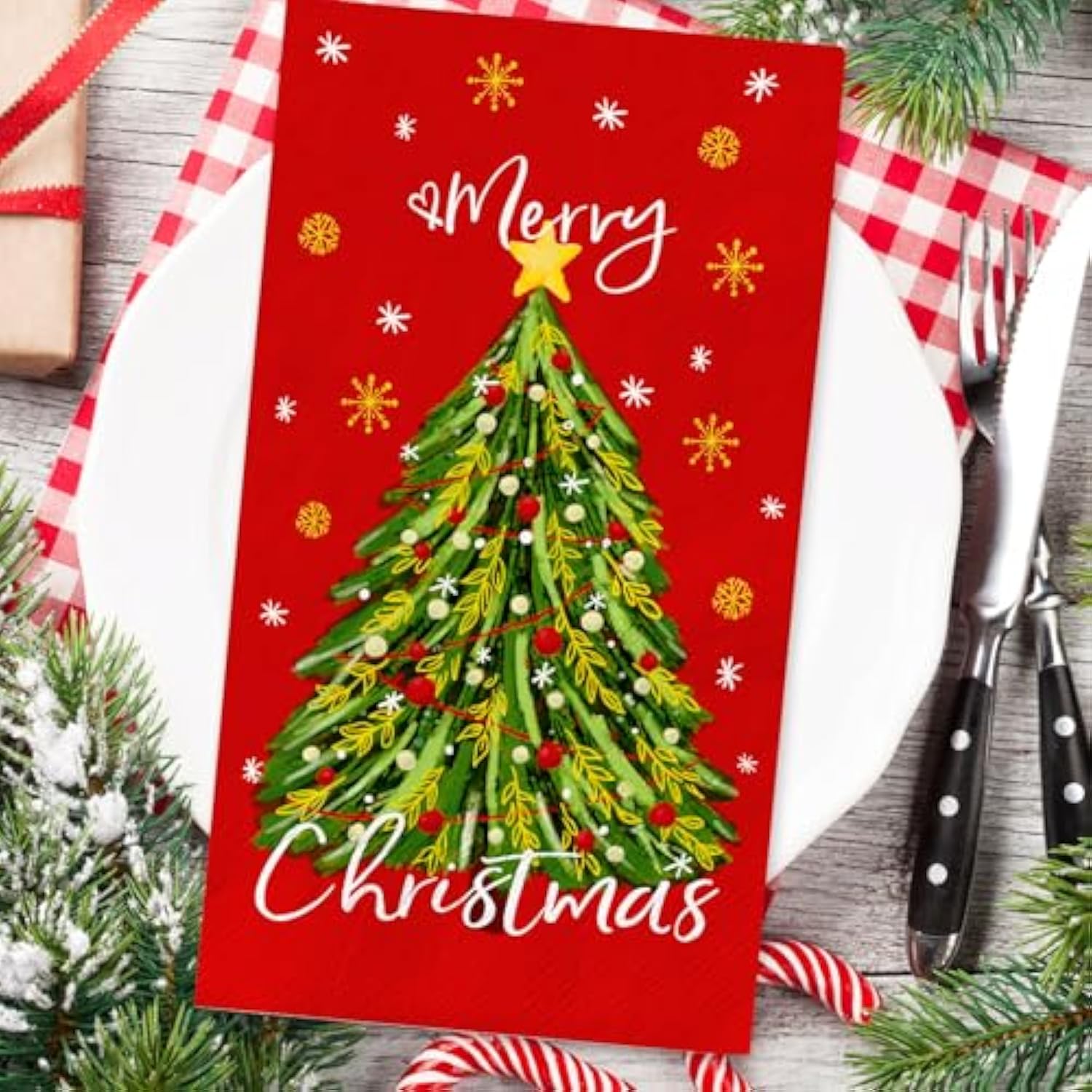 80Pcs Merry Christmas Guest Napkins Disposable Red Xmas Tree Snowflake Paper Napkins Dinner Hand Napkins For Winter Party Tableware Supplies