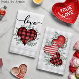 Red Buffalo Plaid Heart Love Valentine'S Kitchen Towels Dish Towels, 18X26 Inch Anniversary Wedding Decoration Hand Towels Set Of 2