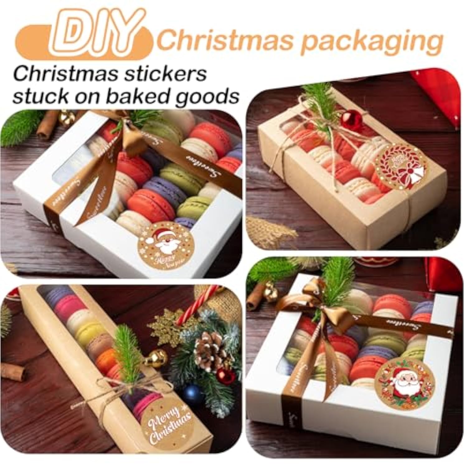 288Pcs Christmas Kraft Stickers, 1.5Inch Large Christmas Stickers For Crafts, Christmas Kraft Stickers For Baked Goods, Envelope Seal, Cards (12 Sheets)