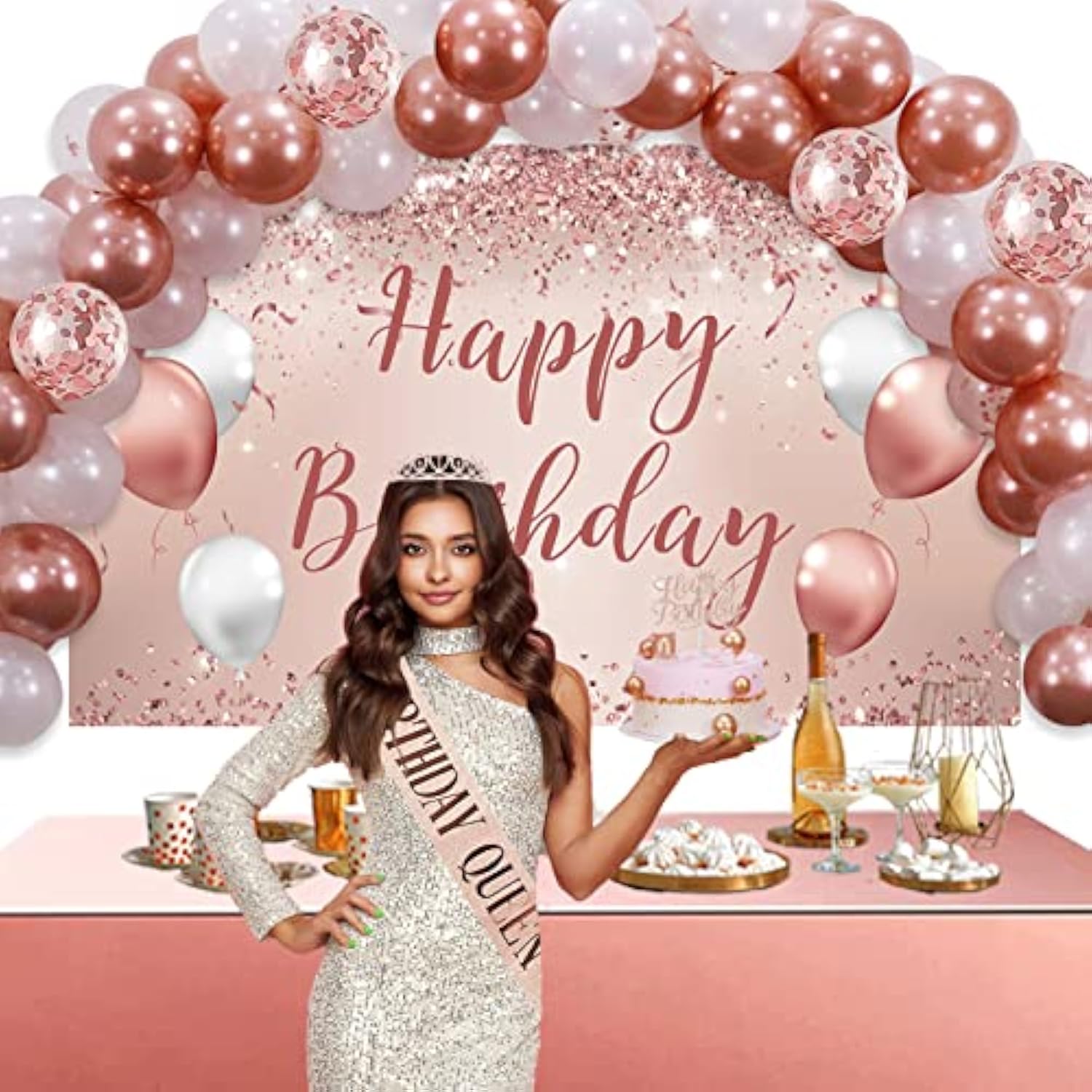Birthday Decorations Balloon Garland Kit Arch For Women, Rose Gold Hap