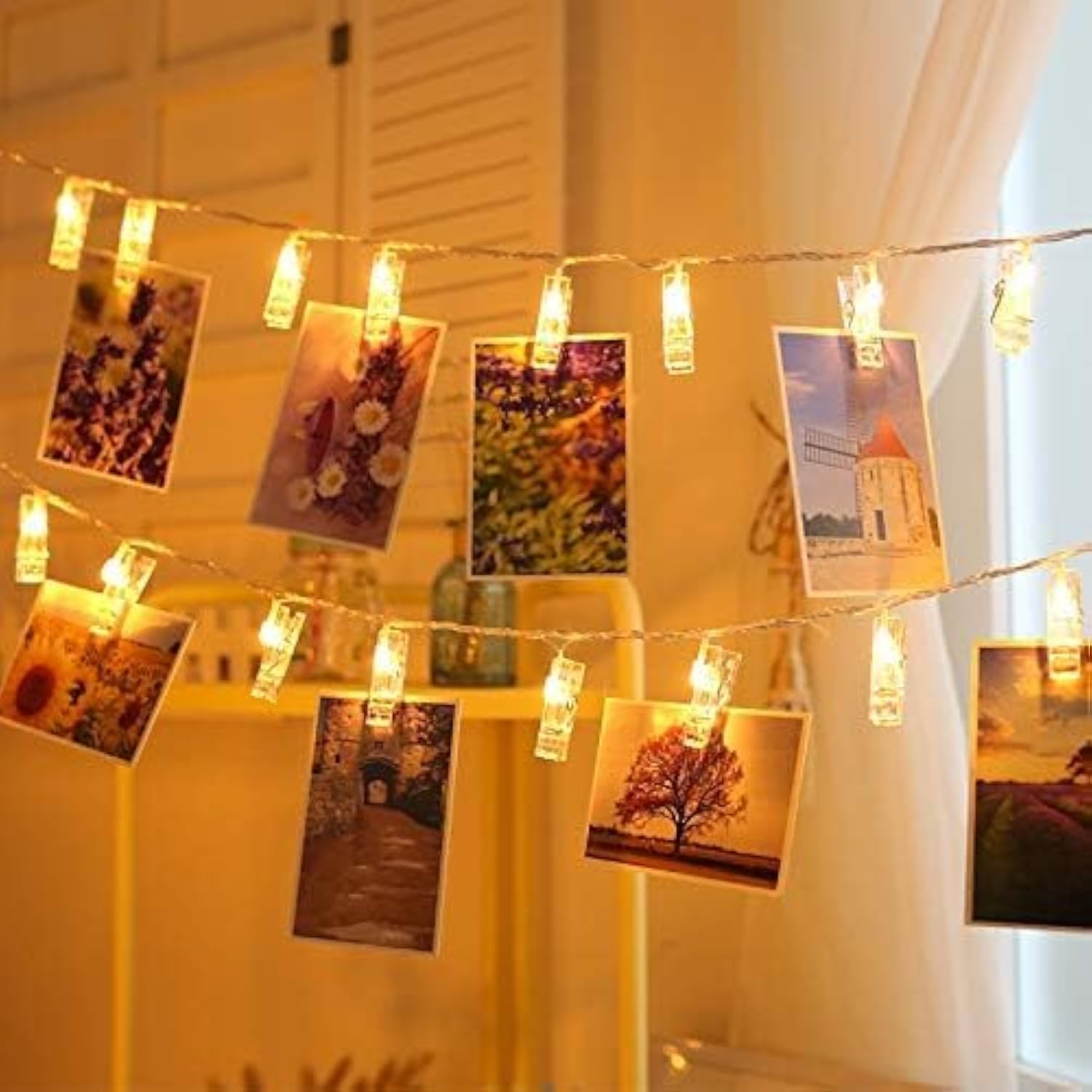 20 Photo Clip String Lights Led Fairy Twinkle Lights For Hanging Pictures,Home Wall Halloween Thanksgiving Christmas Par