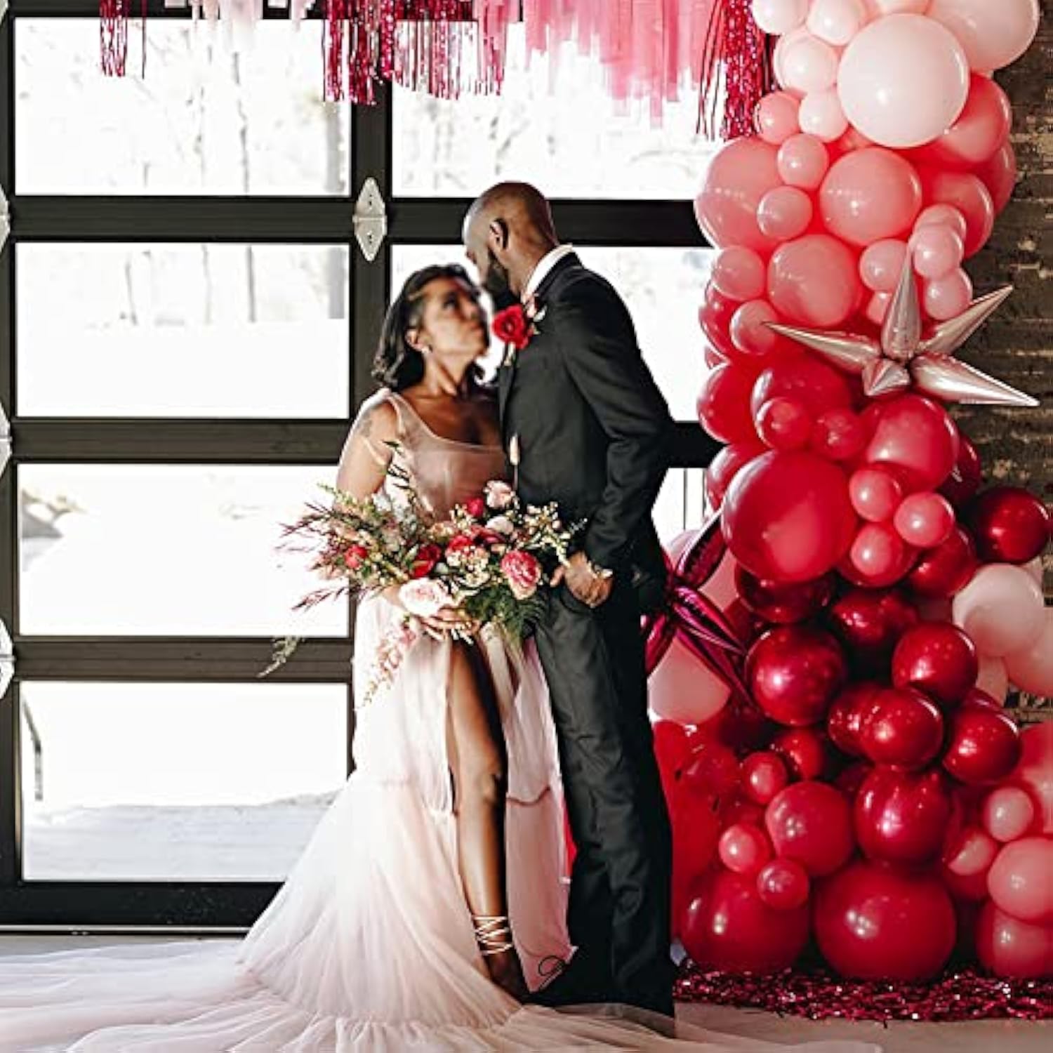 Valentine Day Party Balloons Garland Arch Kit With Pink Red Heart Ball