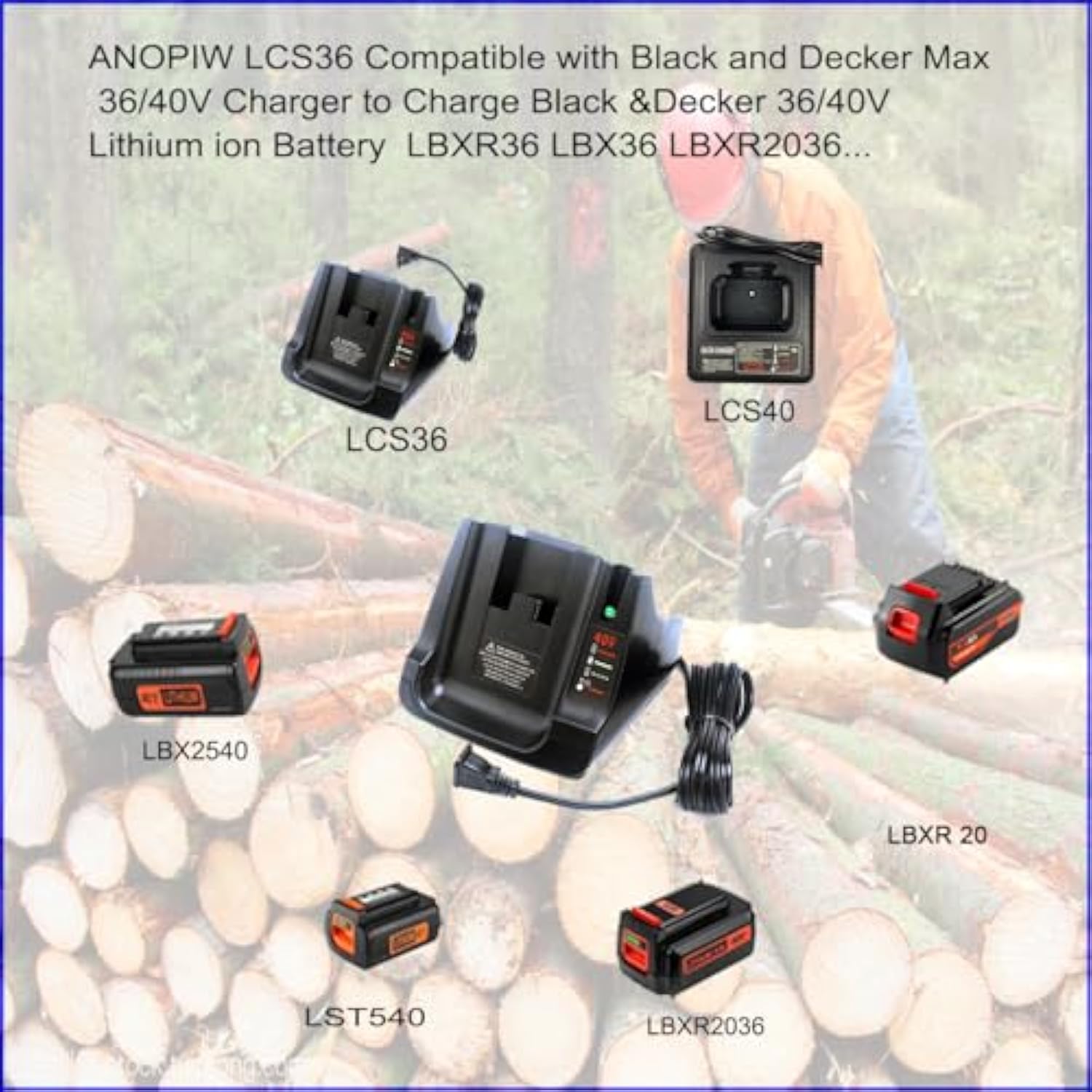 40V Max Fast Charger Compatible With Black And Decker Lcs36 Lcs40 For 36V/40V Lithium Ion Battery Lbx1540 Lsw36 Lbx2540 Lbxr36 Lbx36 Lst136 Lbxr2036 Lht2436 Lbx2040...