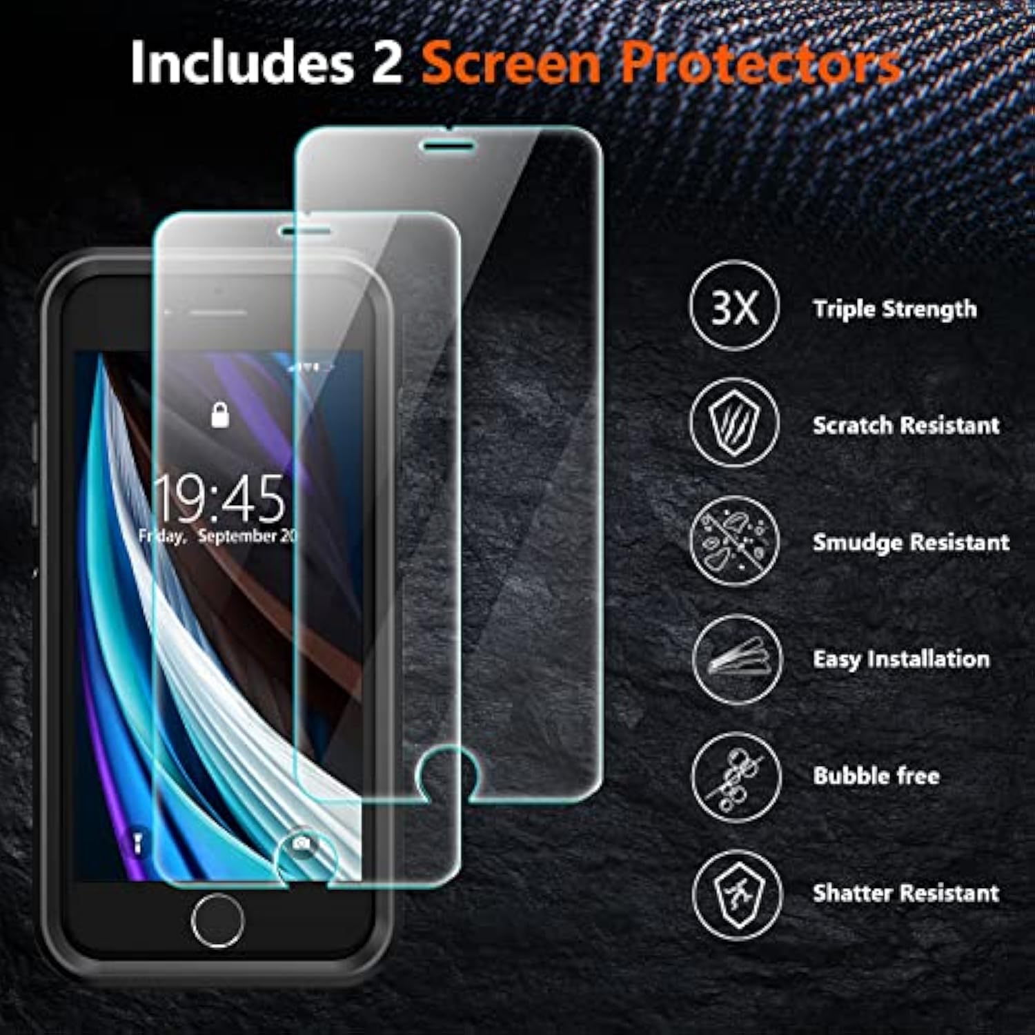 For Se Case 2022/3Rd/2020, 8/7 Case,With [2Xtempered Glass Screen Protector] [360 Full Body Shockproof] [Heavy Dropproof],Hard Pc+Soft Silicone Tpu+Glass Screen Phone Case-Black