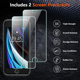 For Se Case 2022/3Rd/2020, 8/7 Case,With [2Xtempered Glass Screen Protector] [360 Full Body Shockproof] [Heavy Dropproof],Hard Pc+Soft Silicone Tpu+Glass Screen Phone Case-Black