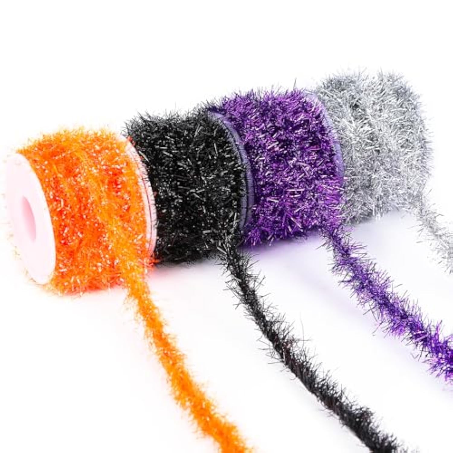 4 Rolls 65.7Ft Halloween Tinsel Ribbon Garland Black Orange Purple Silver Glitter Decor