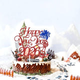 Happy New Year 2025 Cake Topper Blue Red Glitter Party Decoration