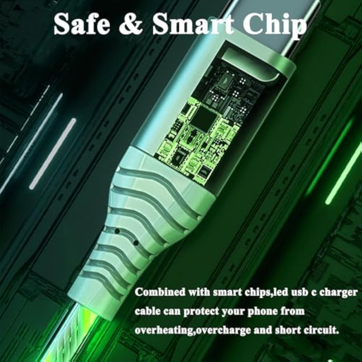 2 Packs Led Usb C Charging Cable 3A Led Light Up Usb A To Usb C Fast Charger Cord Compatible With Samsng Galaxy S24, I-Phone 16/15, Ipad, And More (6.6Ft Green&Green)