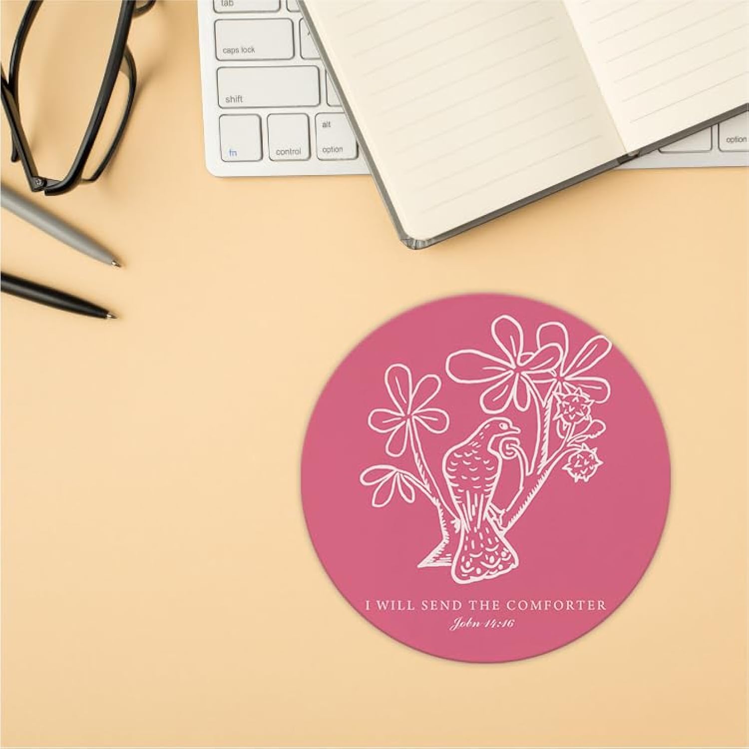 Pink Christian Mouse Pad,Bible Round Mouse Pad,Trendy Non-Slip Rubber Base Mousepads For Home Office Dorm Desk Decor,Teen Girl Women Gifts,8.7 X 8.7 Inch