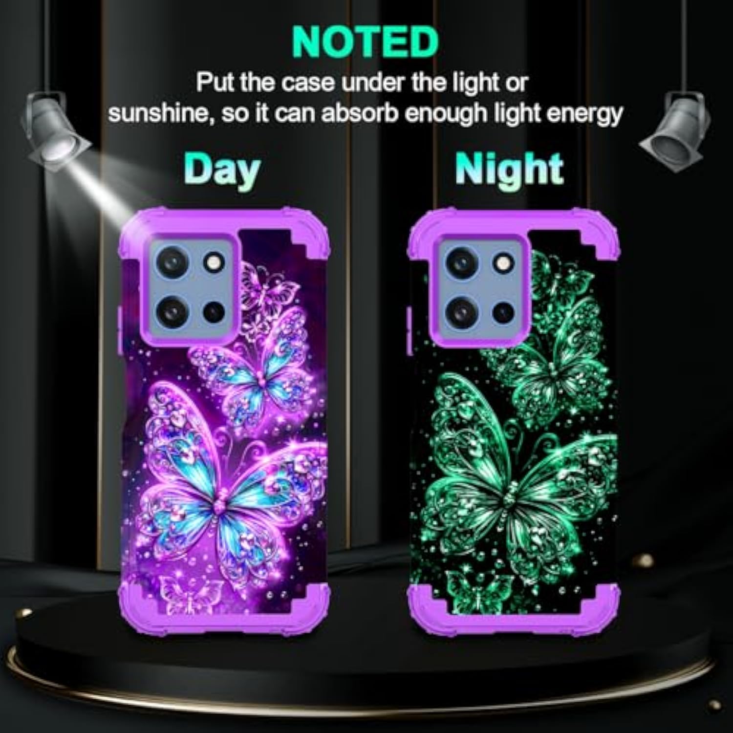 Compatible With Moto G 5G 2025 Case,Glow In The Dark Three Layer Heavy Duty Sturdy Shockproof Full Protection Rugged Hard Pc+Soft Tpu Bumper Case,All Purple