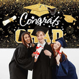 Graduation Party Decorations - Black Gold Congrats Grad Class of 2026 Backdrop Banner Large Sign Wall Decorations Photography Background Party Supplies for 2026 Graduation Party Decorations