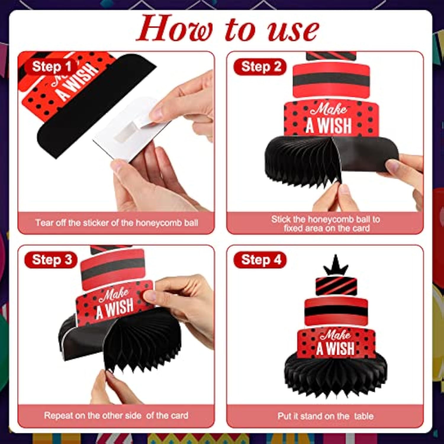 8pcs Red & Black Honeycomb Centerpieces for Birthday Party Table Decorations