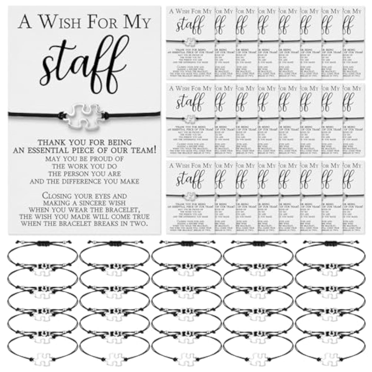 25 Sets Staff Appreciation Gifts Bulk Team Puzzle Piece Bracelet Bulk With Employee Thank You Postcard A Wish For My Staff Inspirational Favors For Teacher, Coworkers, Students
