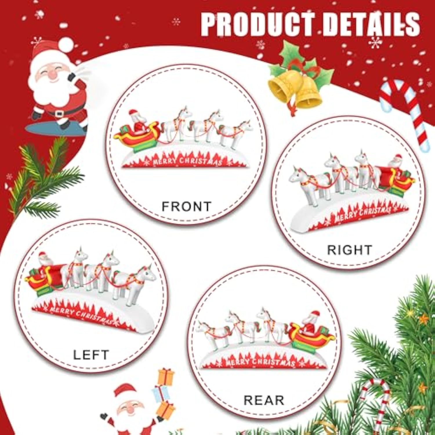 10Ft Christmas Inflatables Outdoor Decorations, Santa Claus With 3 Reindeer Sleigh, Built-In Led Lights Christmas Snowmo