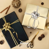 Father'S Day Wrapping Paper Set, 2 Rolls Black And Gold Metallic Matte Solid Color Paper With Curling Ribbon And Gift Bow For Birthday Christmas, Mini Roll 17 Inch X 197 Inch(16 Feet) Per Roll