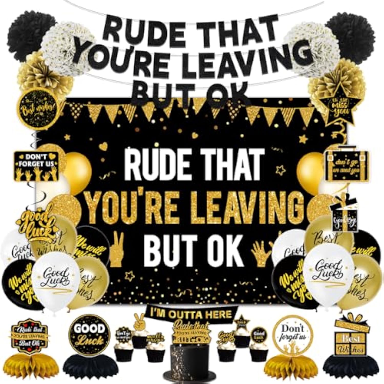 Farewell Party Decorations 'Rude You're Leaving' Banner & Honeycomb Centerpieces