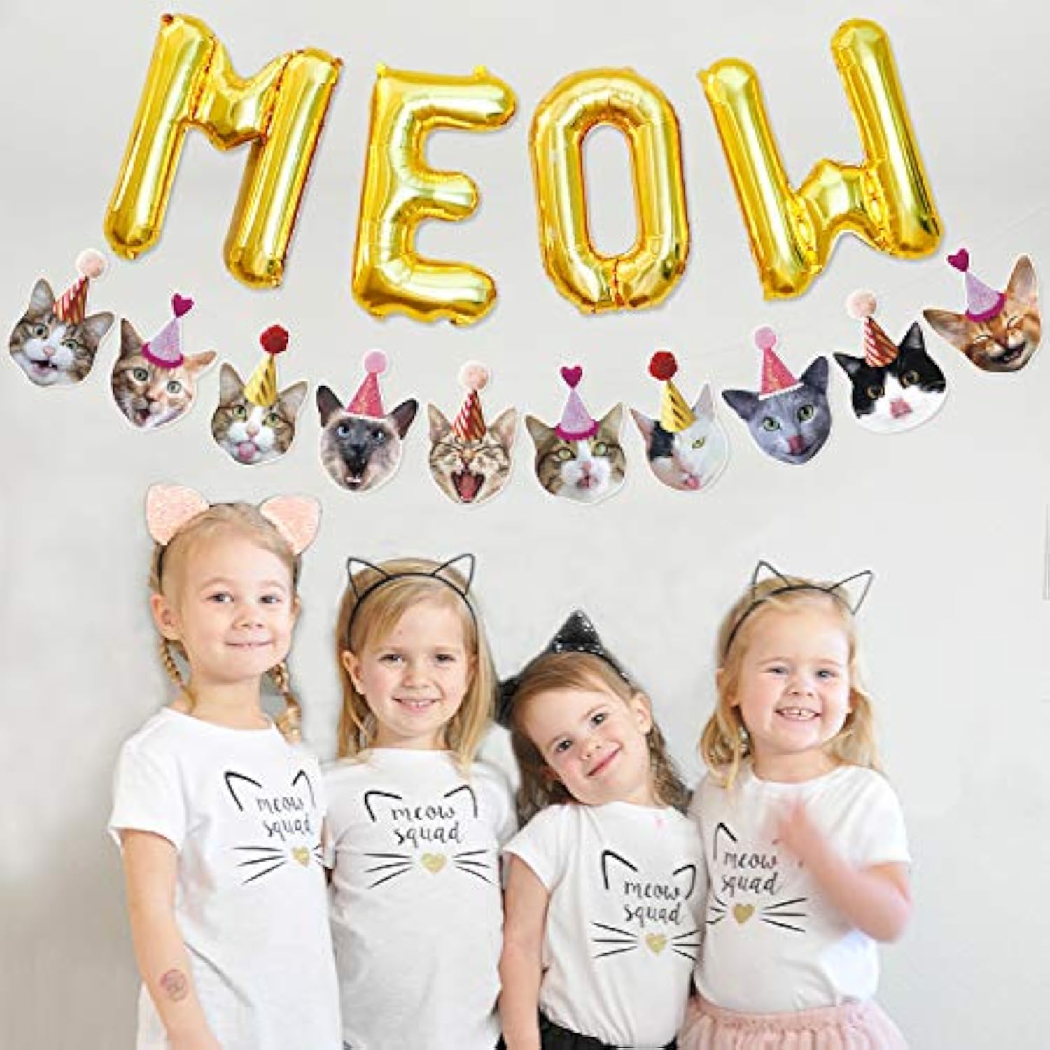 Funny Cat Party Garland - Meow Letter Balloons & Cat Faces for Cat Theme Party Decor