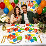 Balloon Birthday Paper Plates Napkins and Cups, Foks Gold Foil Happy Birthday Disposable Party Dinnerware Decorations Serve 24