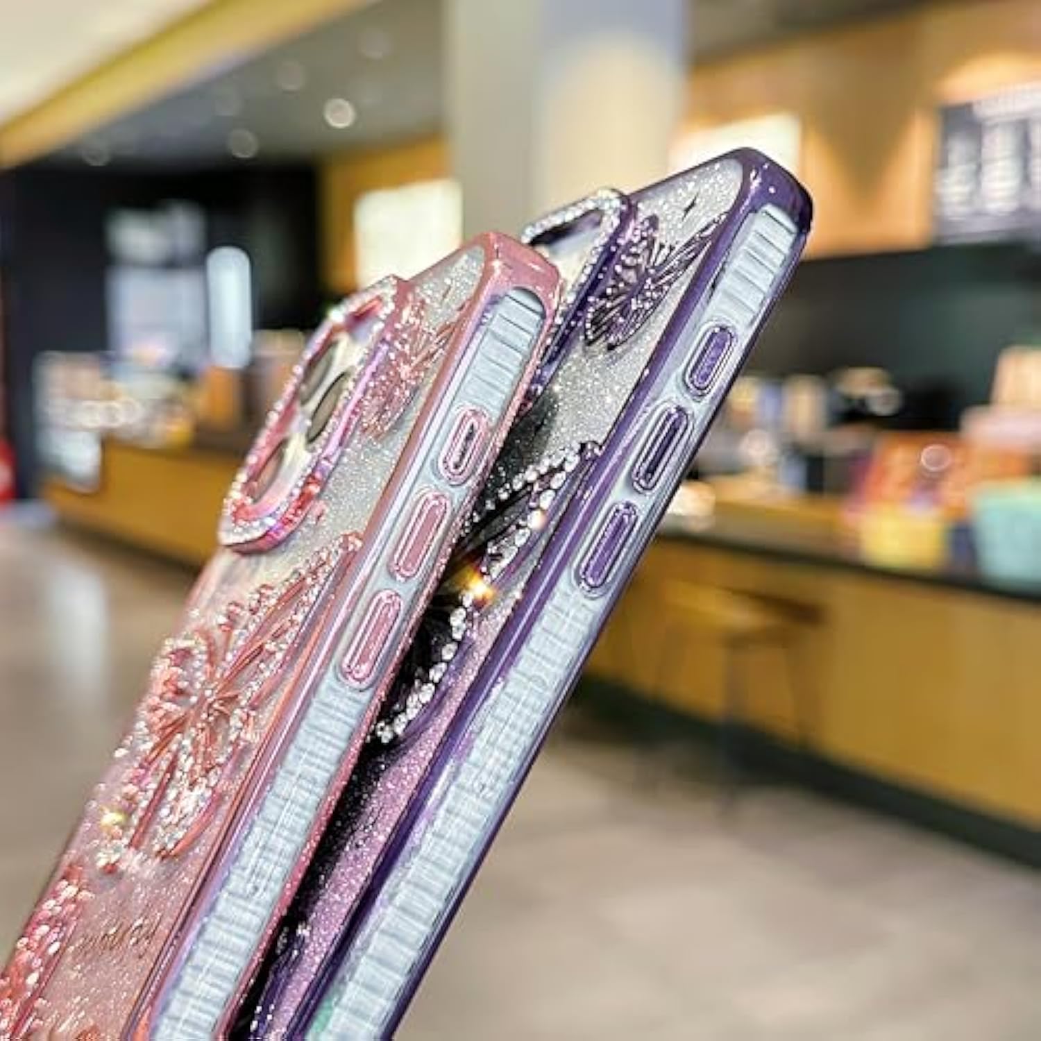 Girly Designed For Iphone 16 Pro Max Bling Case 6.9",Cute Diamond 3D Glitter Butterfly Plated Slim Case Luxury Shockproof Protection Cover For Women Girls(Pink)