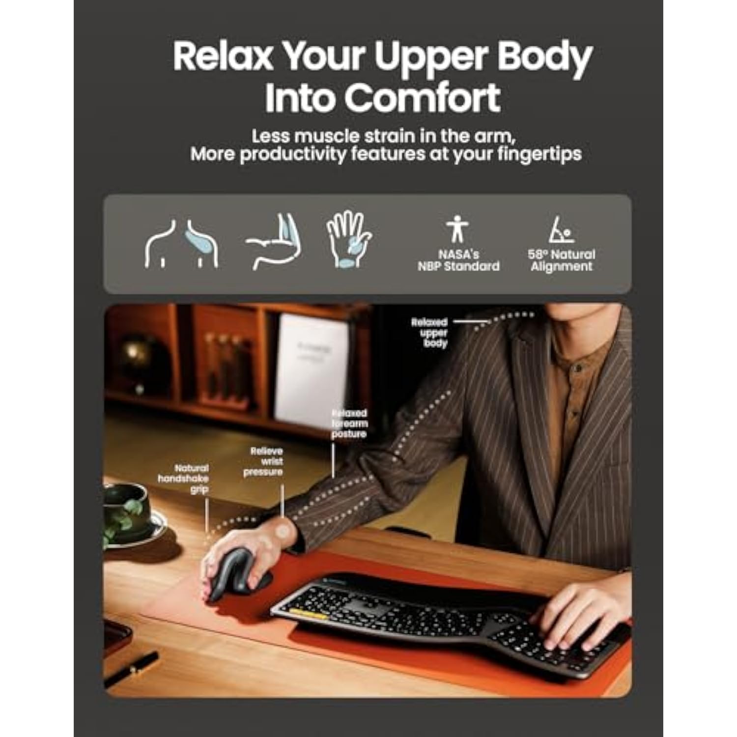 Ergonomic Vertical Mouse, Em11 Nl Rechargeable Wireless Mouse Bluetooth, Ergo Mice With 3 Multidevice For Pc/Notebook/Laptop, 2.4Ghz Optical Mice For Windows, Mac Os, Gray