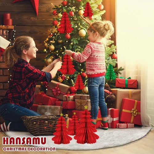 6 Pack Christmas Honeycomb Paper Tree 3D Red Green Xmas Paper Trees Centerpiece Ceiling Hanging Tissue Pine Tree Star for Christmas Holiday Decoration (6, Red)