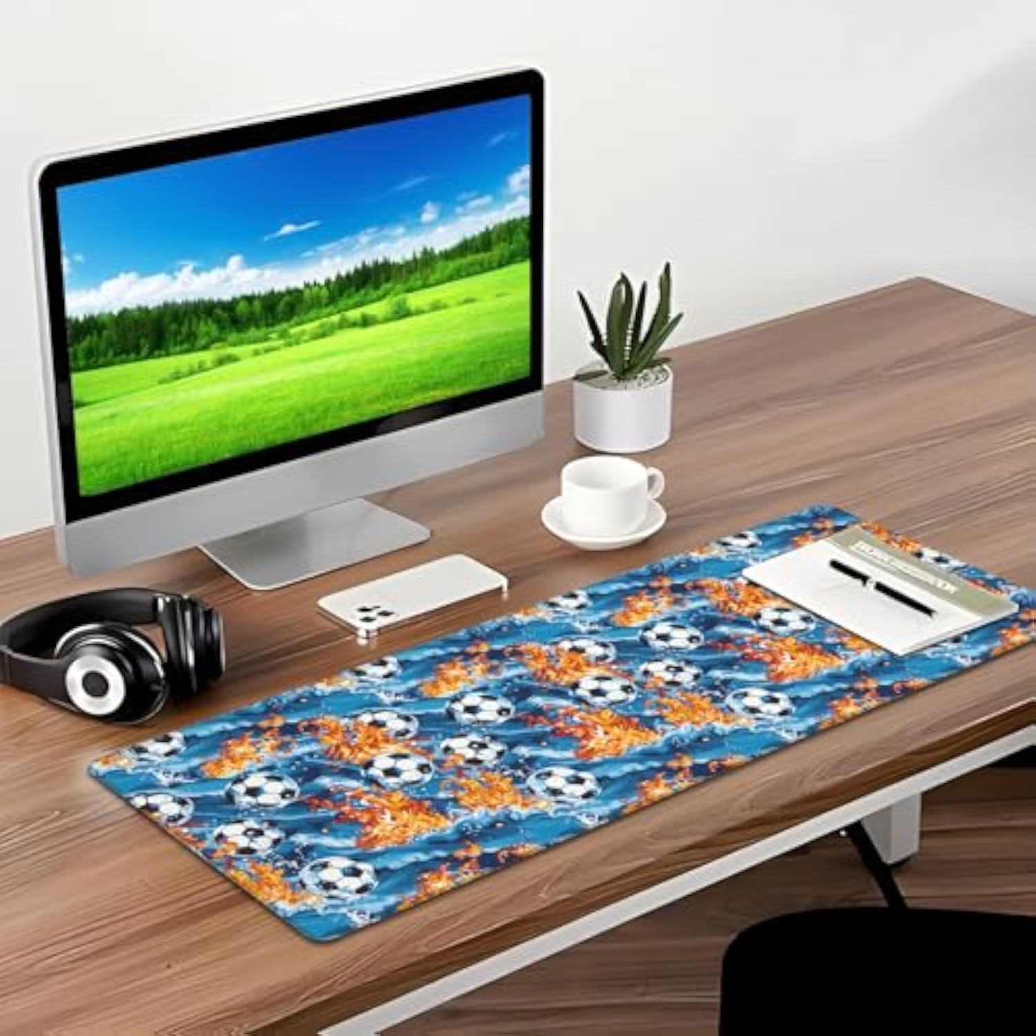 Soccer Gaming Mouse Pad, Desk Mat, Non-Slip Rubber Base Cool Aesthetic Mousepads For Computer Laptop Keyboard Office School Home Desktop Decor 31.5" X 11.8"