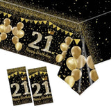 2-Pack 21st Birthday Tablecloths Black Gold 54x108 Inch Disposable Cover