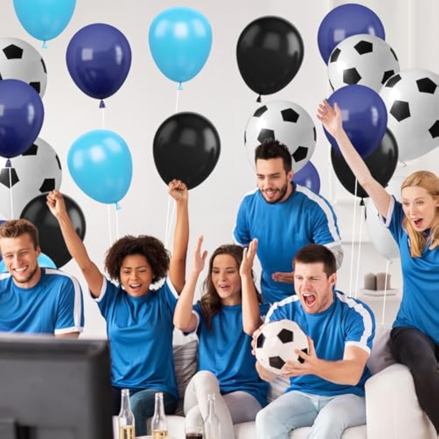 30Pcs Soccer Balloon Blue Black,Soccer Print Balloon Set,Football Birthday Decorations 12 Inch For Boys Kids Football Sport Theme Party Decorations
