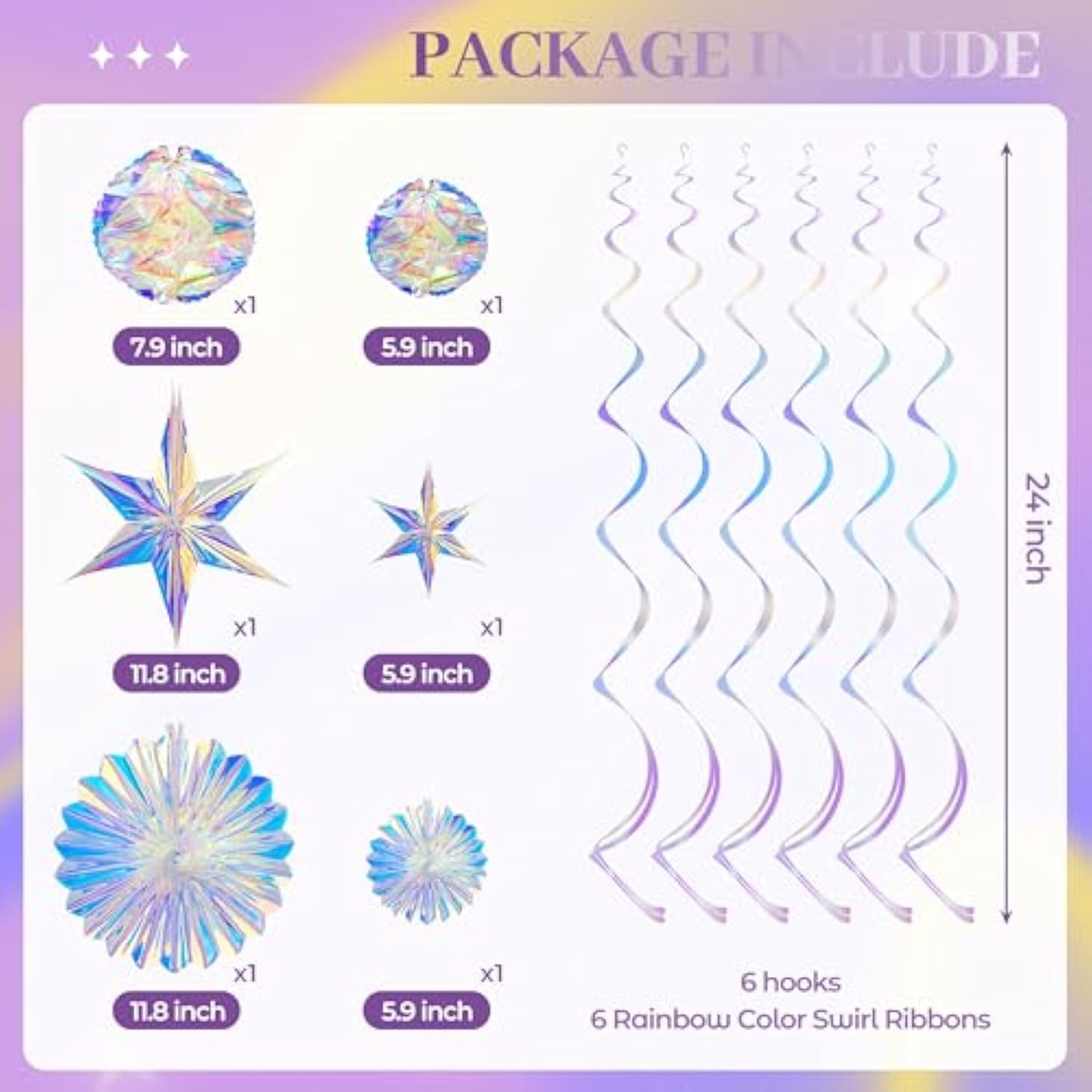 Iridescent Party Decorations With Hanging Honeycomb Ball Decorative Paper Fan Snowflake Garlands Ribbons Disco Party Wedding Birthday Graduation Christmas Celebration Decor Supplies