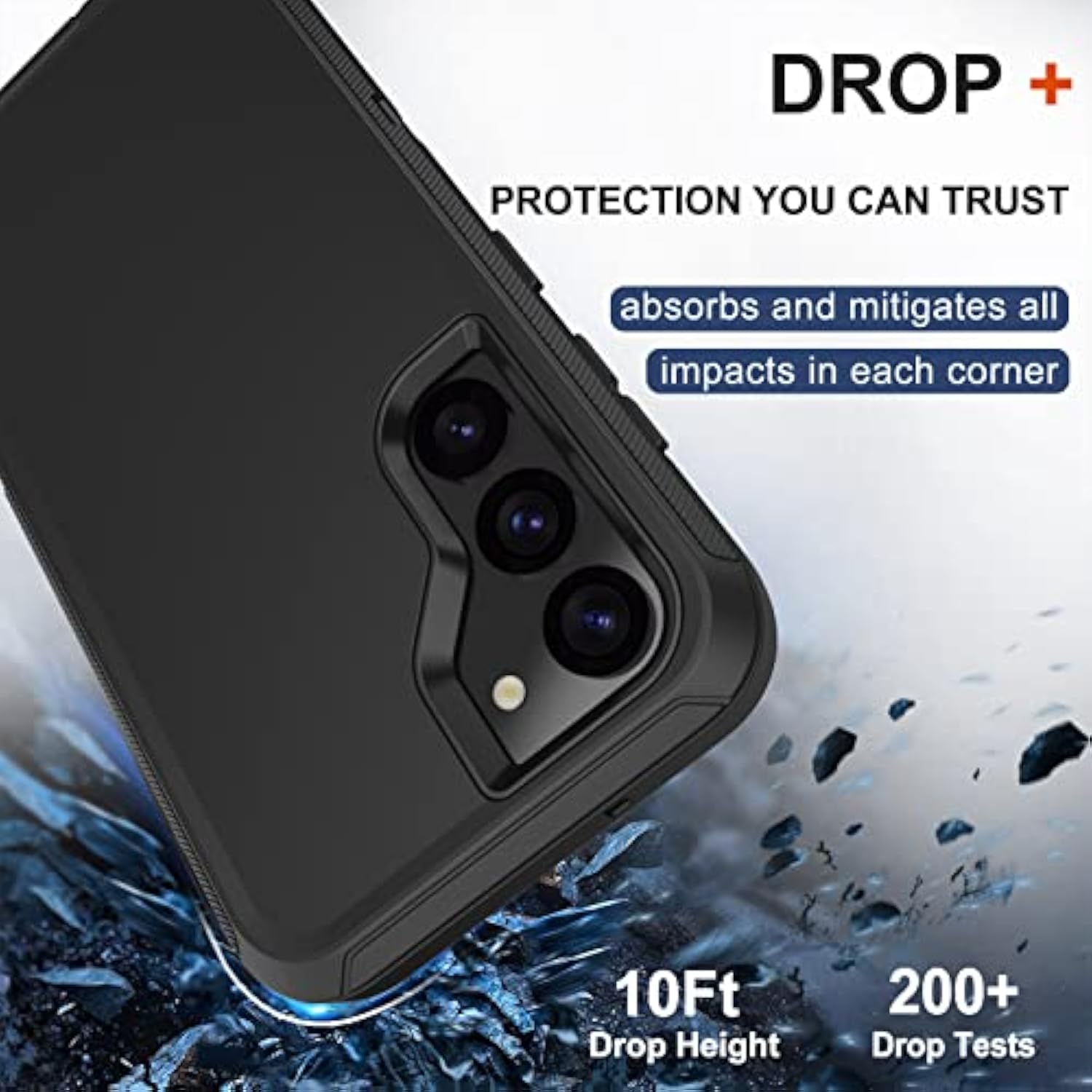For Samsung Galaxy S23 Plus Case With Belt Clip Holster, 2 X Screen Protector, [Military Grade Protection] Heavy Duty Full Body Shockproof Rugged Protective Cover For Samsung S23 Plus 5G Black