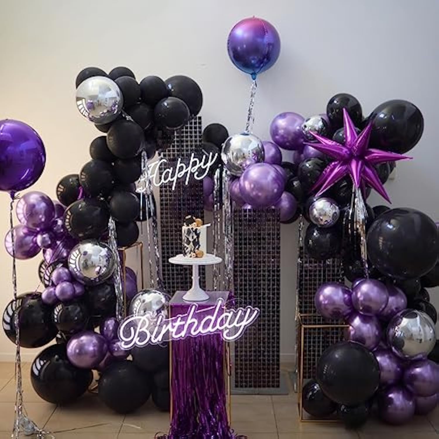 Purple Black Balloons 12 Inch Metallic Latex Confetti Balloons for Party Decorations