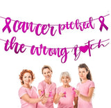 Breast Cancer Awareness Banner, Cancer Picked The Wrong Banner,Pink Glitter Cancer Survivor Gift for Women