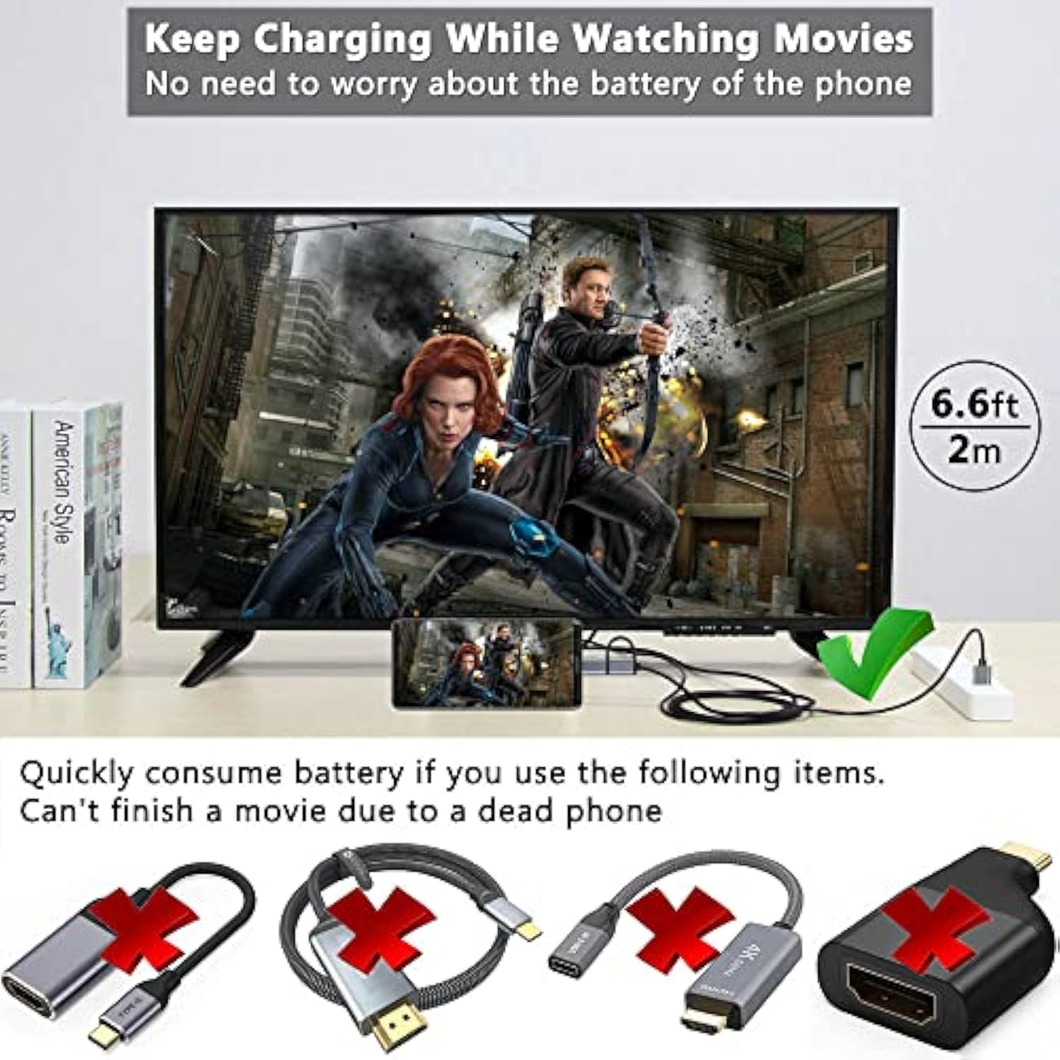 Hdmi Adapter Micro Usb Type C 2 In 1 Mhl Cable Braided Video Converter & Charg