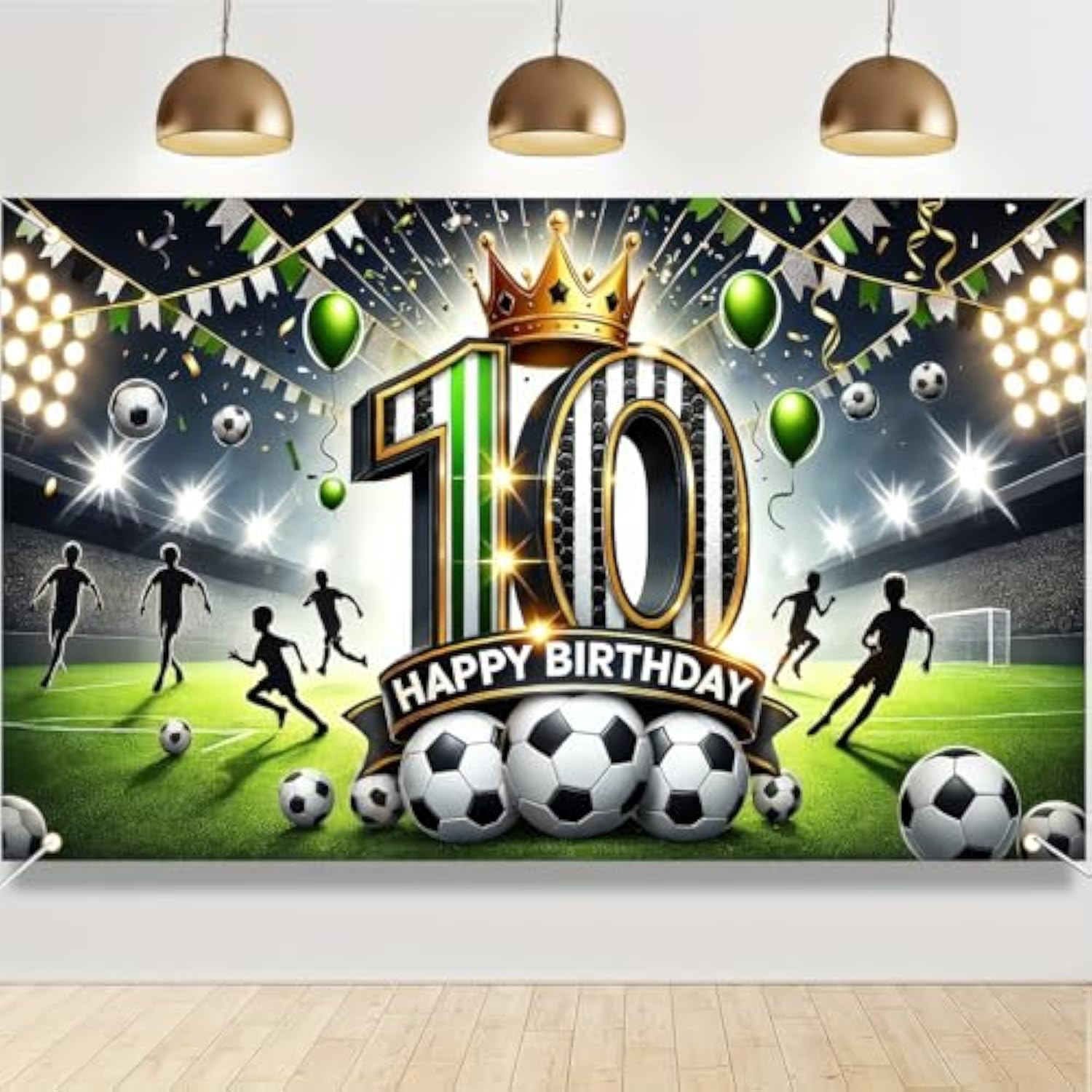 Happy 10th Birthday Soccer Banner Party Backdrop & Photo Props for Boys & Girls