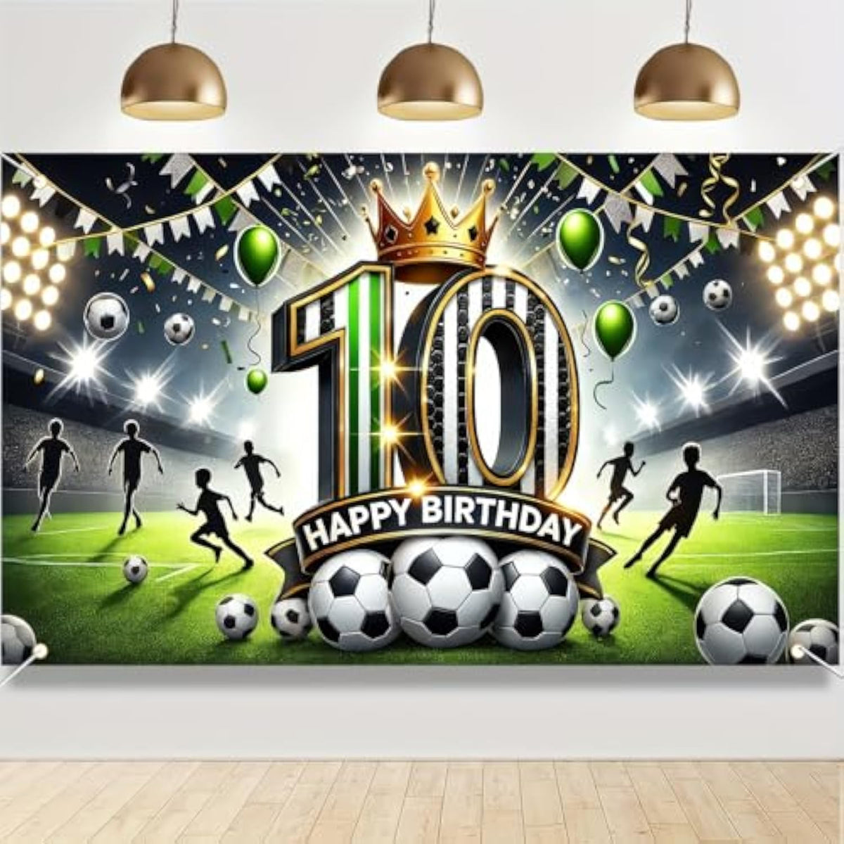 Happy 10th Birthday Soccer Banner Party Backdrop & Photo Props for Boys & Girls