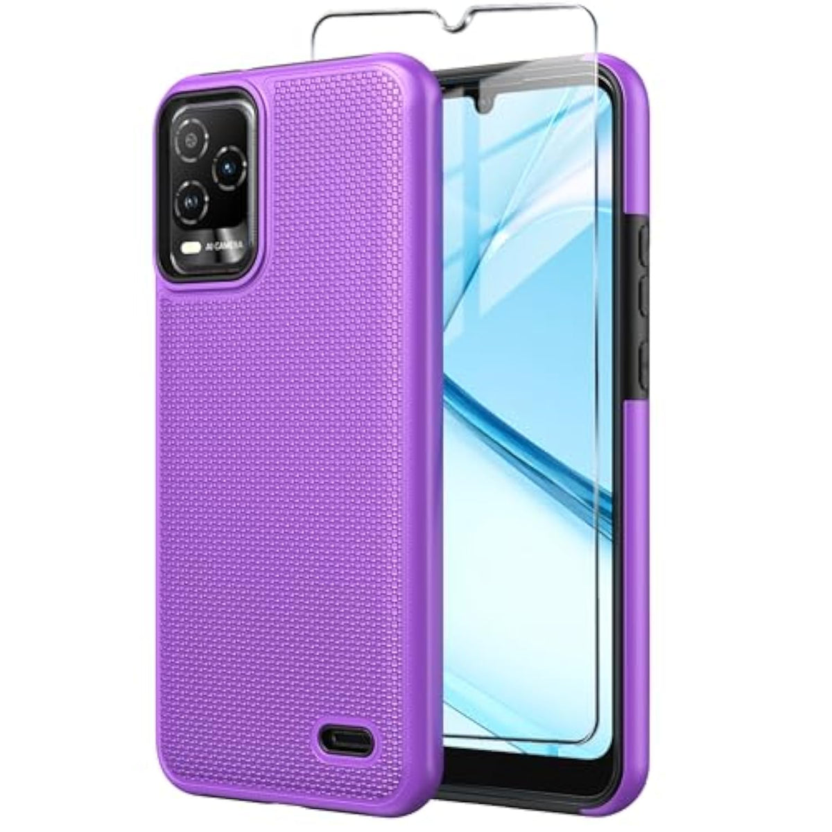 For Blu View 5 Pro Phone Case With Tempered Glass Screen Protector,Dual Layer Heavy Duty Shockproof Protection Phone Case Cover For Blu View 5 Pro (Purple)