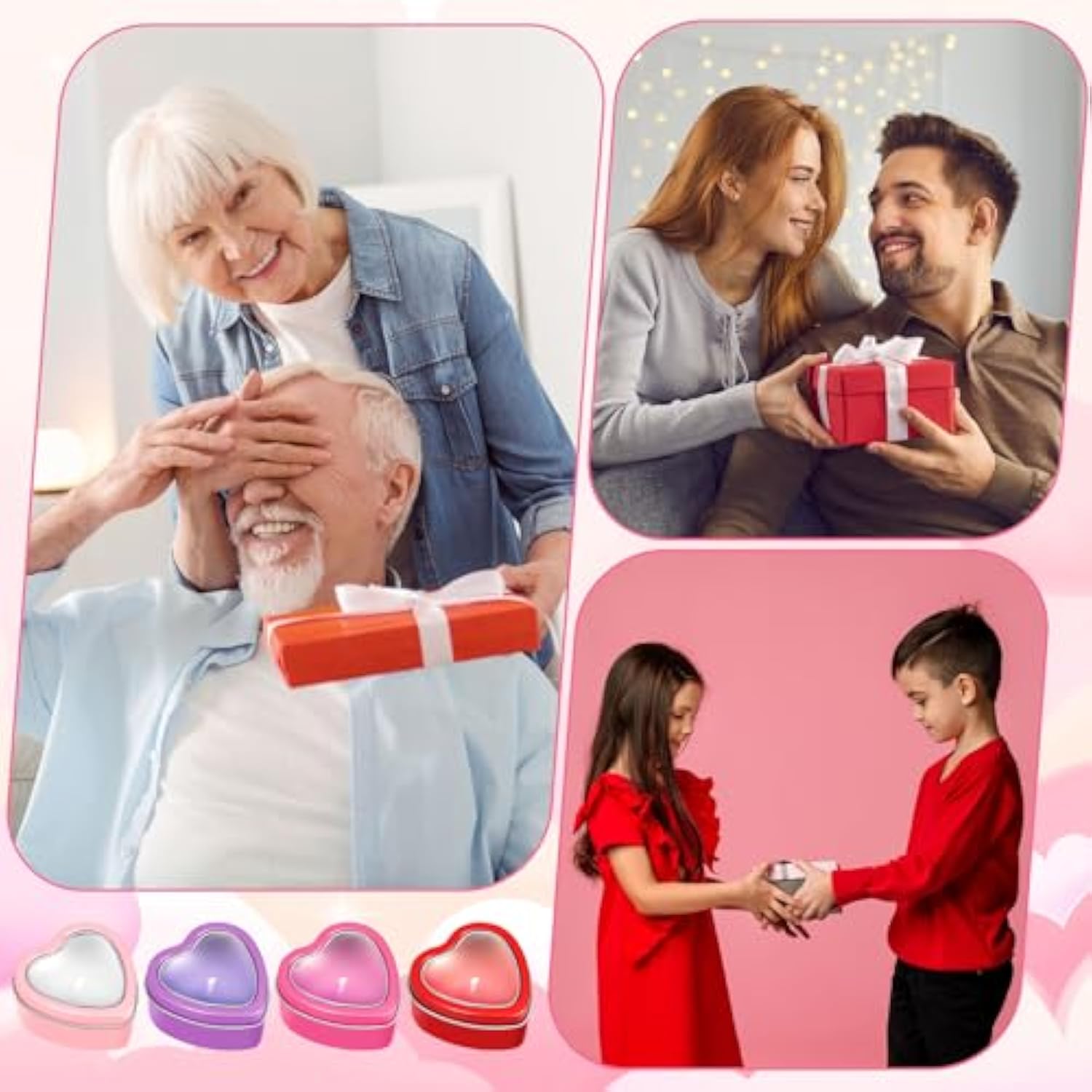 24 Pcs 2Oz Heart Shaped Metal Tins With Clear Window Lids Empty Metal Cans Heart Shaped Box Candle Tins Jar For Valentine‘S Day Candle Making Candies Gift(Red, Pink, Purple, Rosy)