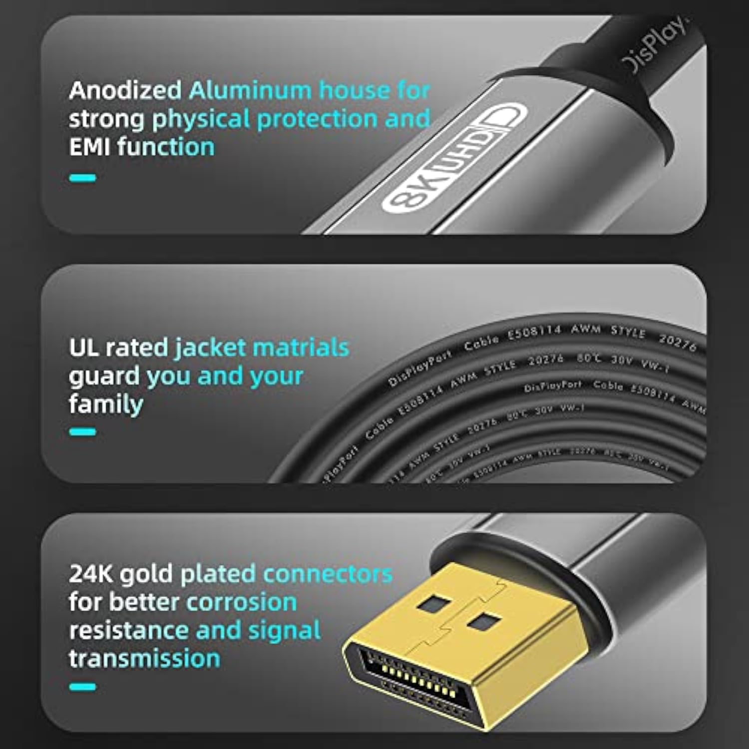 Displayport Cable 3Ft, 8K Dp [Display Port] Cable 1.4 Supports To 8K 60Hz,4K 1