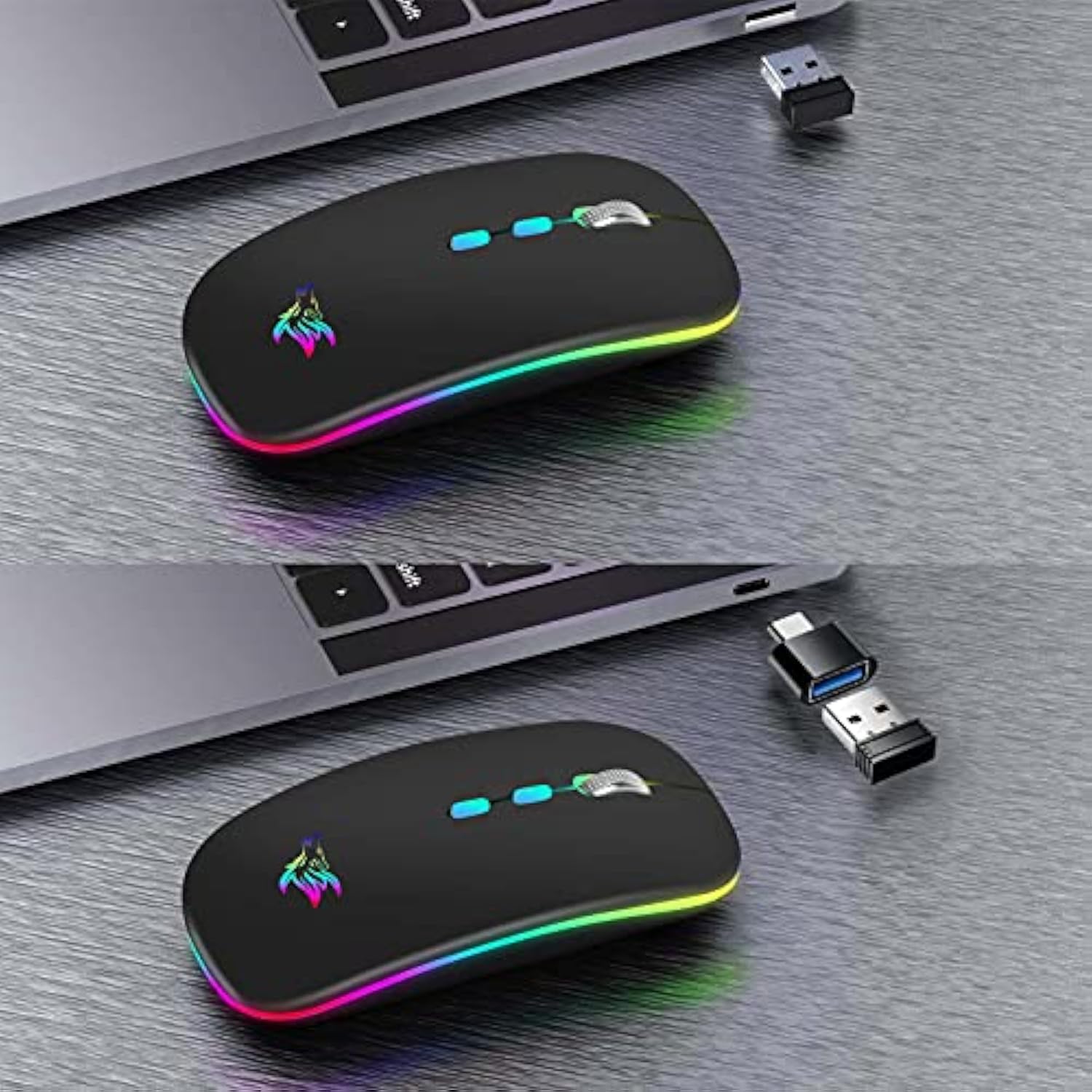 Led Wireless Mouse, Slim Rechargeable Silent Portable Usb Optical 2.4G Wireles