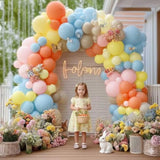 Yellow Blue Pink Balloon Arch Double Stuffed Pastel Pink Blue Yellow Peach Sand White Balloon Garland Kit For Baby Bridal Shower Birthday Wedding Fairy Easter Flower Spring Tea Party Decor