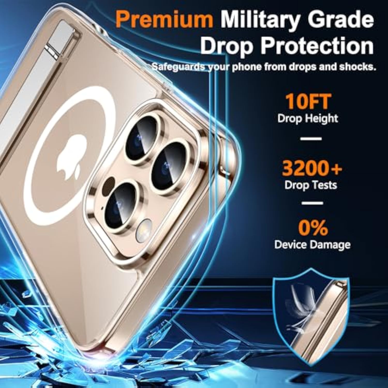 Magnetic For Iphone 16 Pro Max Case, With 2Pcs [Tempered Glass Screen Protector] [ Grade Drop Protection] Invisible Kickstand Slim Case For Iphone 16 Pro Max 6.9", Clear
